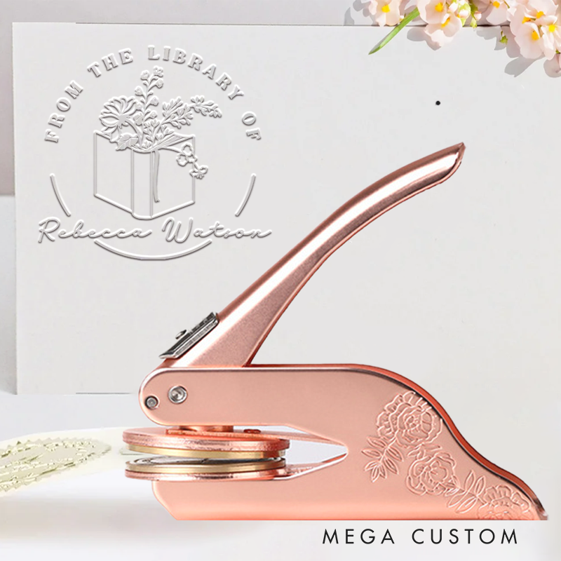 Personalized from the Library of Book Embosser Stamp Custom Book and Flower Library Embosser with Name Bookish Stamp for Book Lovers Librarian Gift