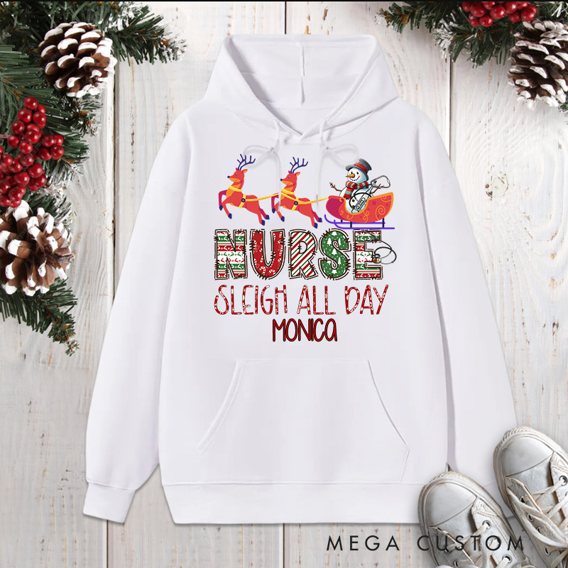 Personalized Hoodies for Nurse Customized Nurse Sleigh All Day Design Hoodies Xmas Gift