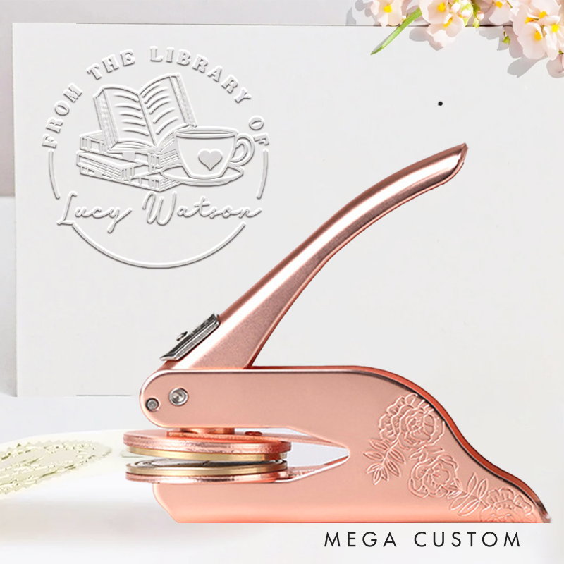 Personalized from the Library of Book Embosser Stamp Custom Book and Coffee Library Embosser Name Bookish Stamp for Book Lovers Librarian Gift