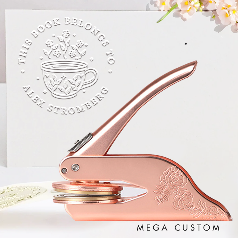 Personalized This Book Belong to Book Embosser Stamp Custom Flower Coffee Library Embosser Name Bookish Stamp for Book Lovers Librarian Gift