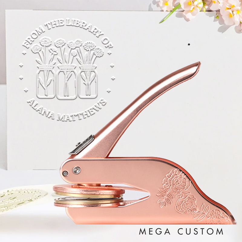 Personalized from the Library of Book Embosser Stamp Custom Vase and Flower Library Embosser with Name Bookish Stamp for Book Lovers Librarian Gift
