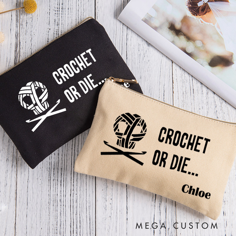 Personalized Crochet or Die Storage Bag for Crocheting Lover Zippered Project Pouch Gift for Yarn Lovers