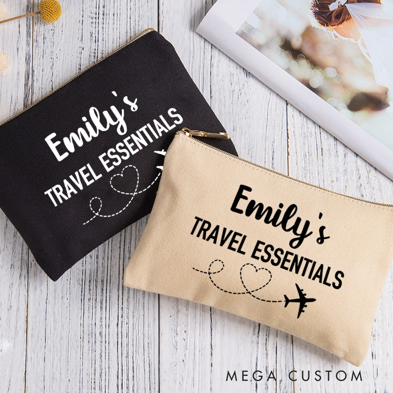 Personalized Travel Essentials Storage Bag for Traveling Lover Zippered Project Pouch Gift for Travelers