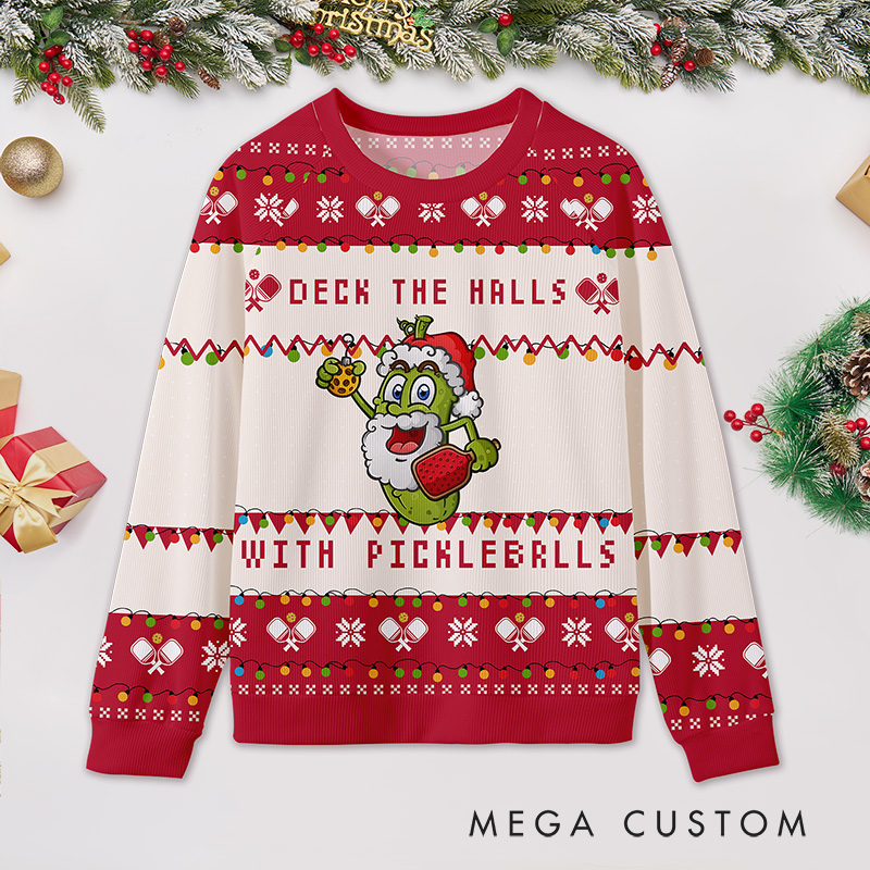 Personalized Pickleball Holiday Ugly Sweatershirt with Custom Photo and Festive Design