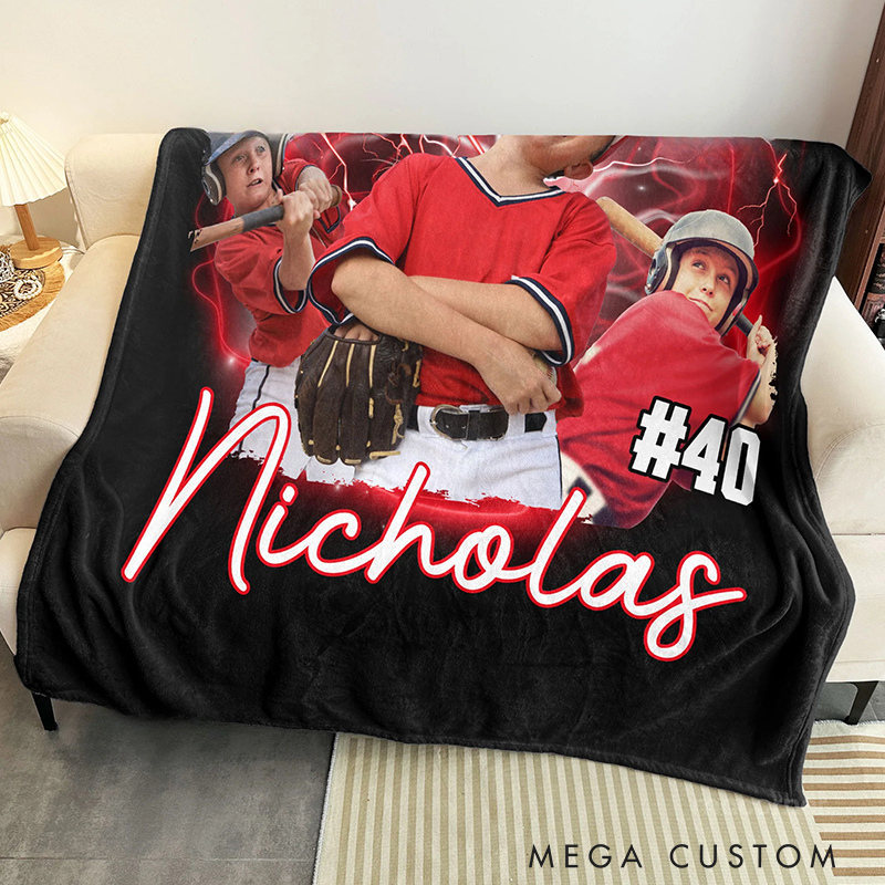 Personalized Thunder and Lightning Baseball Blanket Featuring Your Team and Photos 