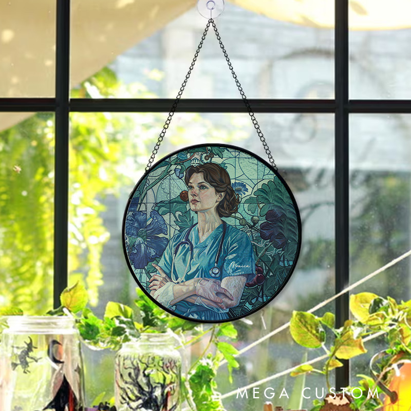 Personalized Modern Nurse Art Sun Catcher Custom Glass Plaque for Nurse 