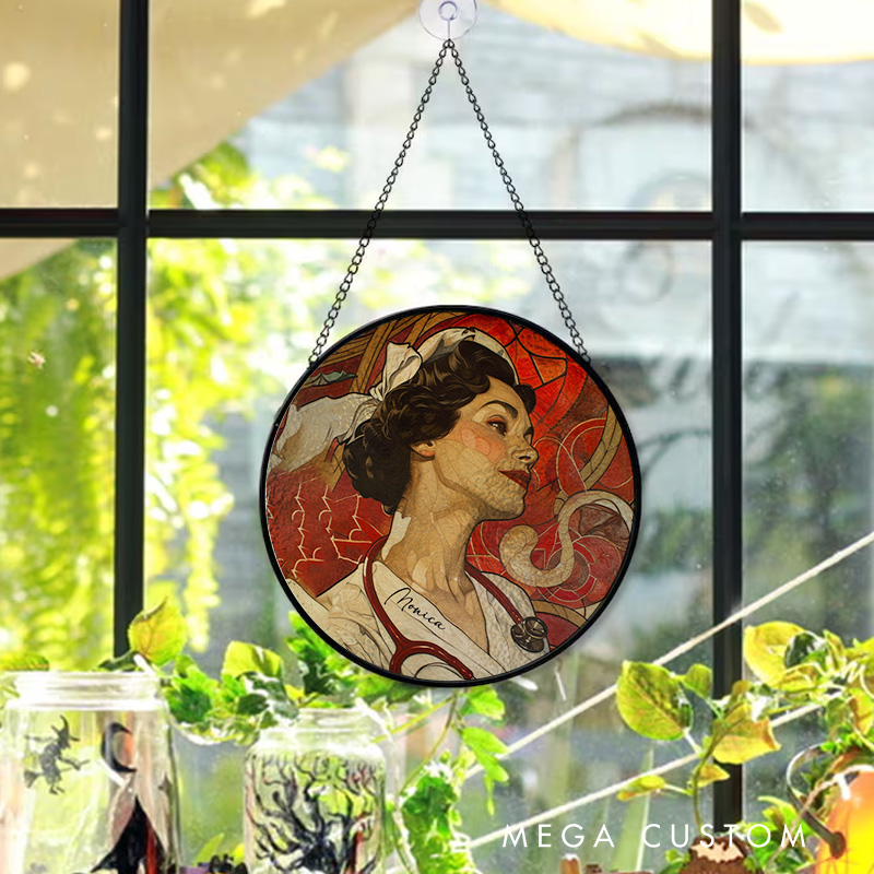 Personalized Vintage Nurse Art Sun Catcher Custom Glass Plaque for Nurse 