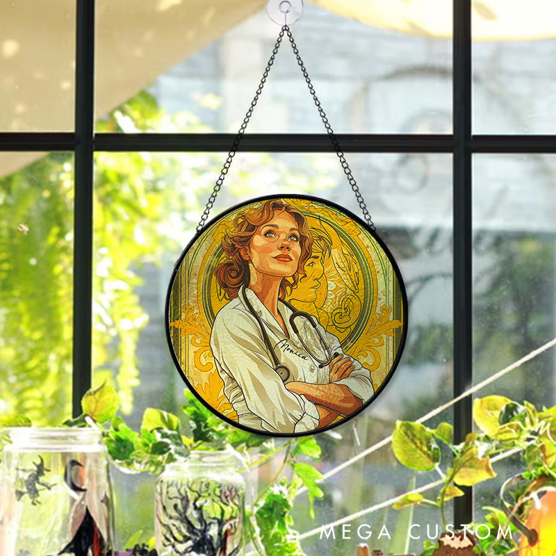 Personalized Heroic Nurse Art Sun Catcher Custom Glass Plaque for Nurse 
