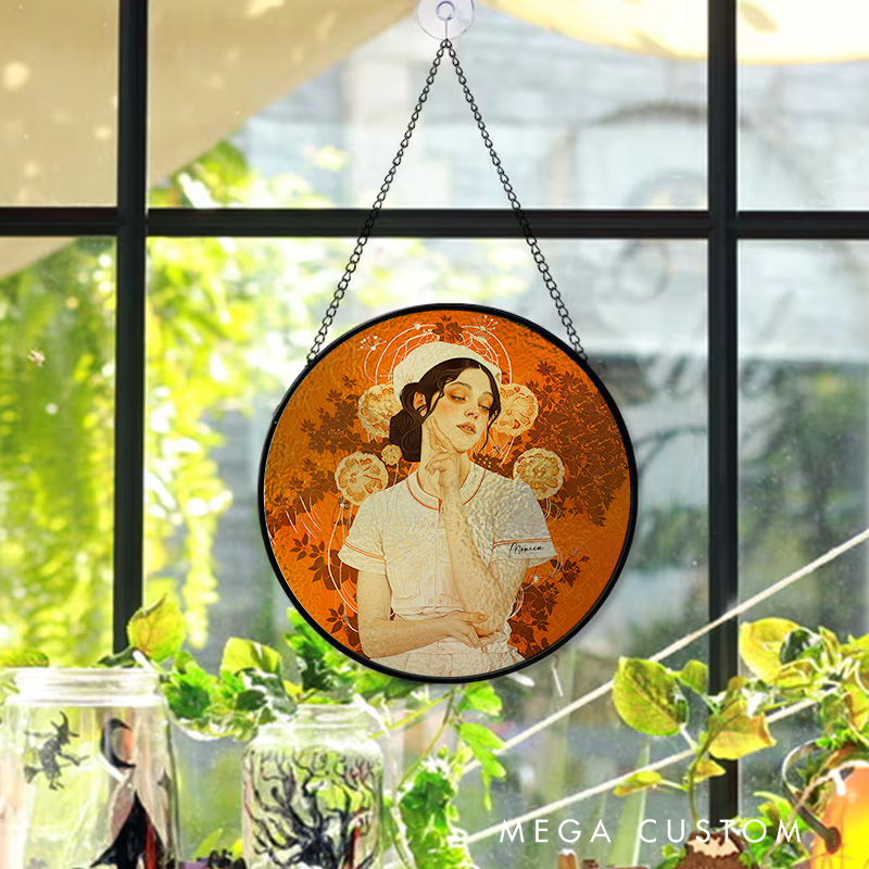 Personalized Elegant Nurse Art Sun Catcher Custom Glass Plaque for Nurse 