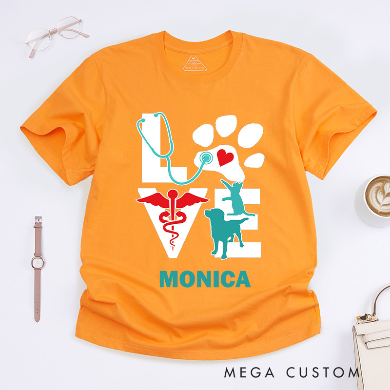 Personalized Nurse T-Shirts Love for Veterinary Care Fashion Design T-Shirts