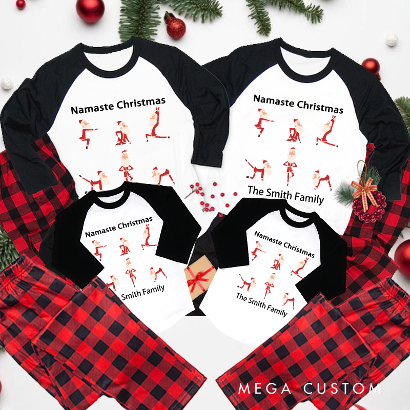 Personalized Family Christmas Pajamas Namaste Design Cozy Festive Matching Set for Yoga and Holiday Lover