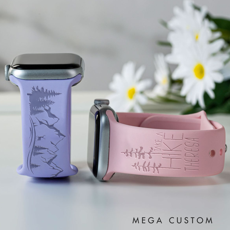 Personalized Mountain Hiking Apple Watch Band Engraved Take a Hike Watch Band Outdoor Adventure Gift