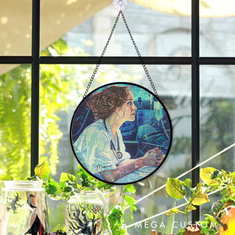 Personalized Reflective Nurse Art Sun Catcher Custom Glass Plaque for Nurse 