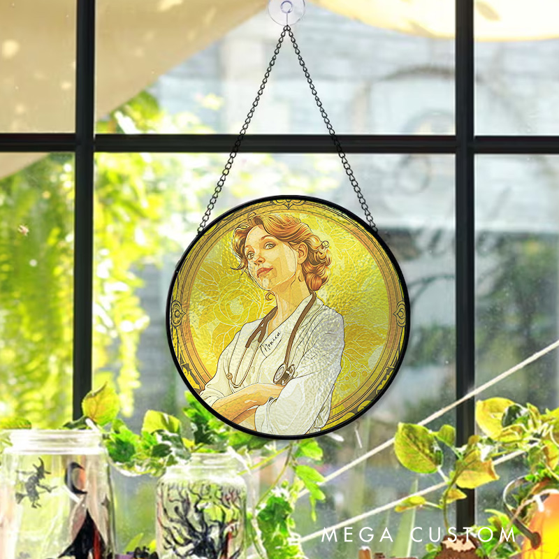 Personalized Golden Nurse Art Sun Catcher Custom Glass Plaque for Nurse 