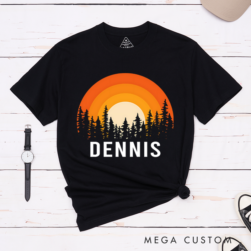 Personalized Sunset Over the Forest T-Shirt Adventure Is Calling Shirt Gift for Hiking Outdoors 