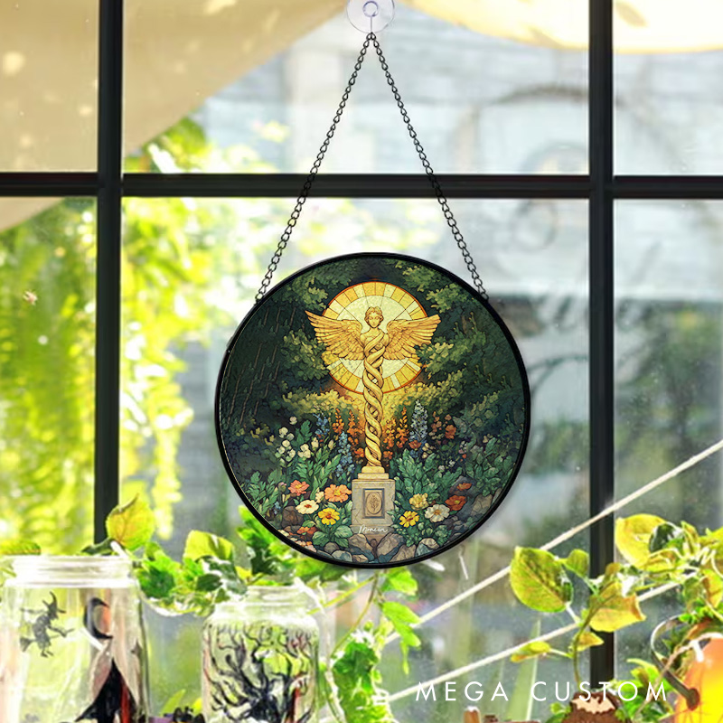 Personalized Caduceus Nurse Art Sun Catcher Custom Glass Plaque for Nurse 