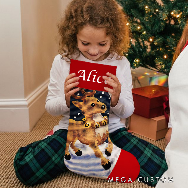 Personalized Reindeer and Snowflakes Christmas Stocking