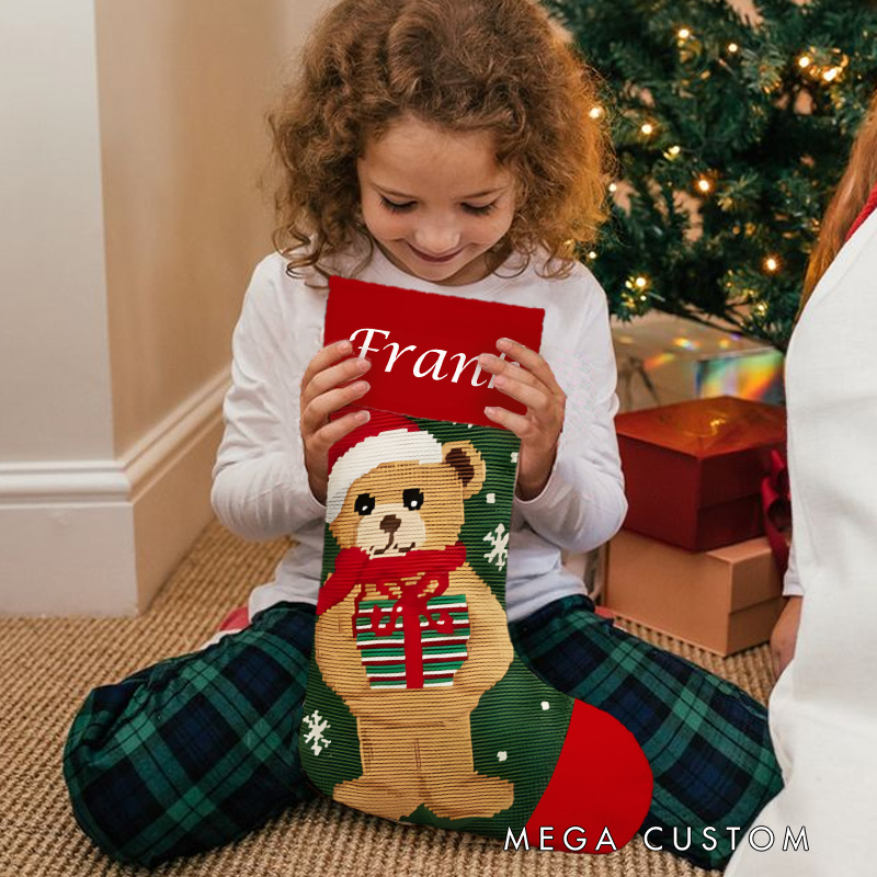 Personalized Teddy Bear with Presents Christmas Stocking