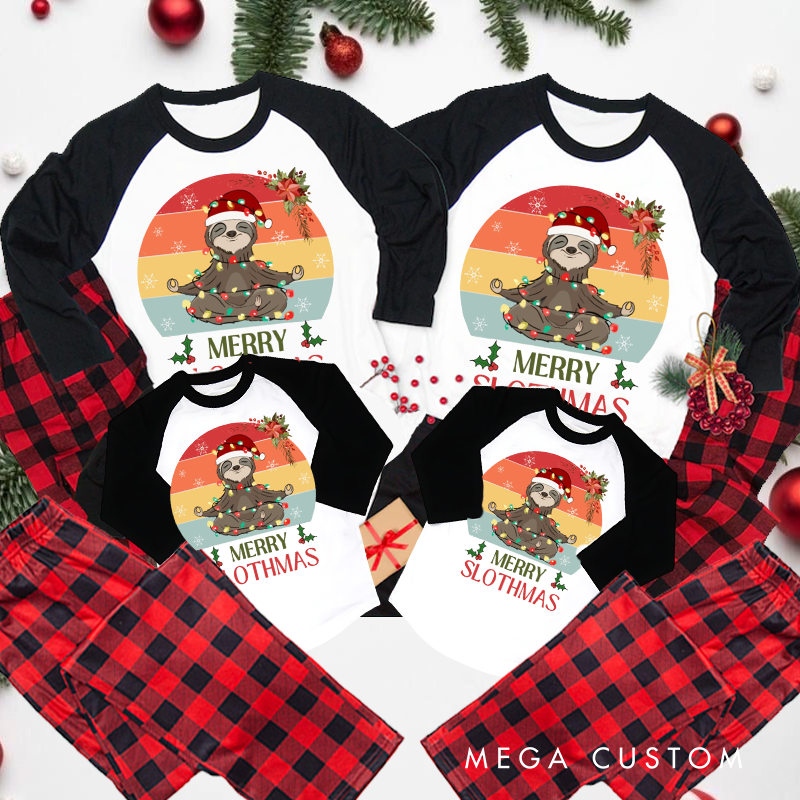 Personalized Funny Yoga Christmas Pajamas Merry Slothmas Design Perfect for Holiday and Yoga Lover