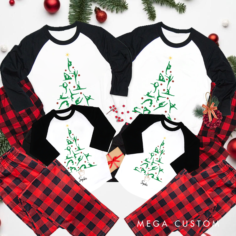 Personalized Yoga Christmas Pajamas with Yoga Pose Tree Design Christmas Pajamas Matching Family Perfect for Holiday and Yoga Lover