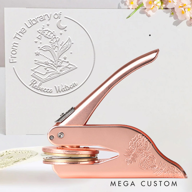 Personalized Birth Flower Constellation Book Embosser Stamp Custom from the Library of Seal Birthday Gift for Book Lovers Librarian Gift