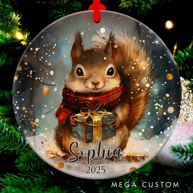 Personalized Watercolor Squirrel Art Christmas Ornament Ceramic Ornament Art Lovers Christmas Gift Artistic Xmas Gift Christmas Decor