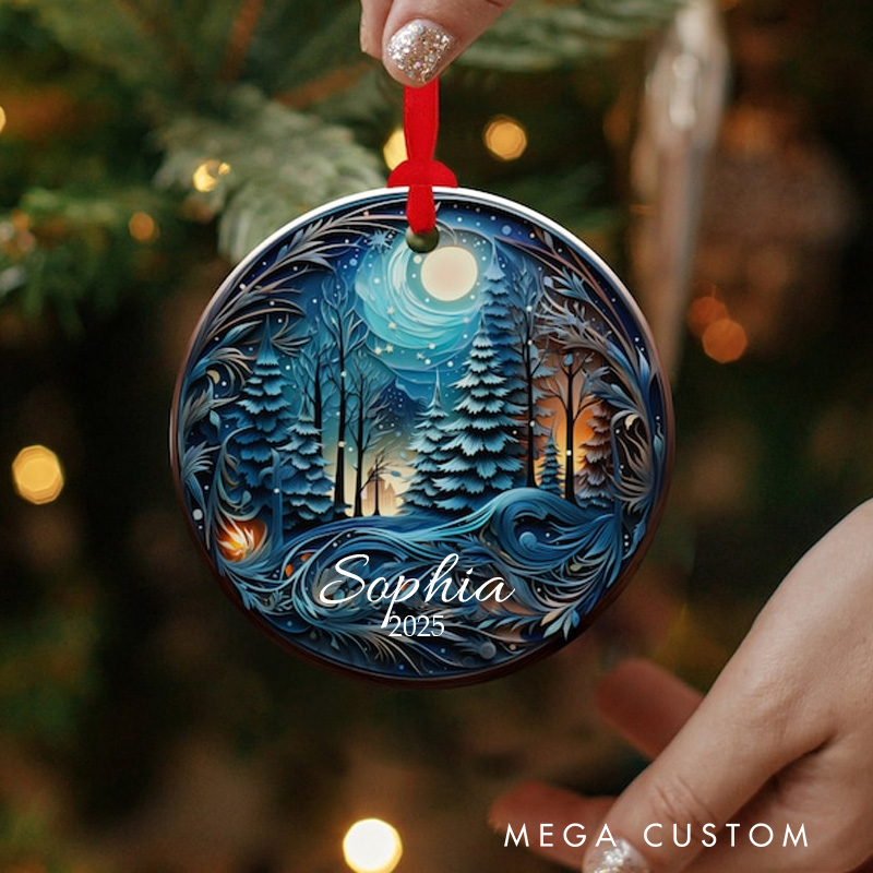 Personalized Papercutting style 2D Art Ceramic Christmas Ornament Ceramic Ornament Art Lovers Christmas Gift Artistic Xmas Gift Christmas Decor