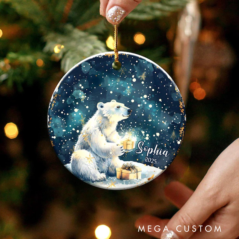 Personalized Watercolor Polar Bear Art Christmas Ornament Ceramic Ornament Art Lovers Christmas Gift Artistic Xmas Gift Christmas Decor