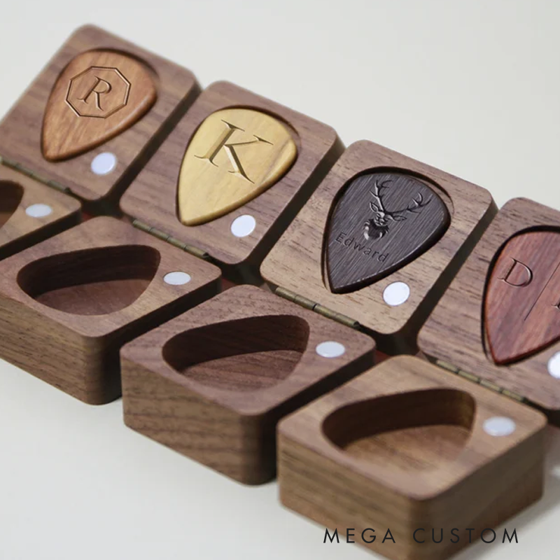 Personalized Wooden Guitar Picks Box Custom Guitar Pick Holder Storage Wood Guitar Plectrum Organizer Case Music Gift for Guitarist Musician