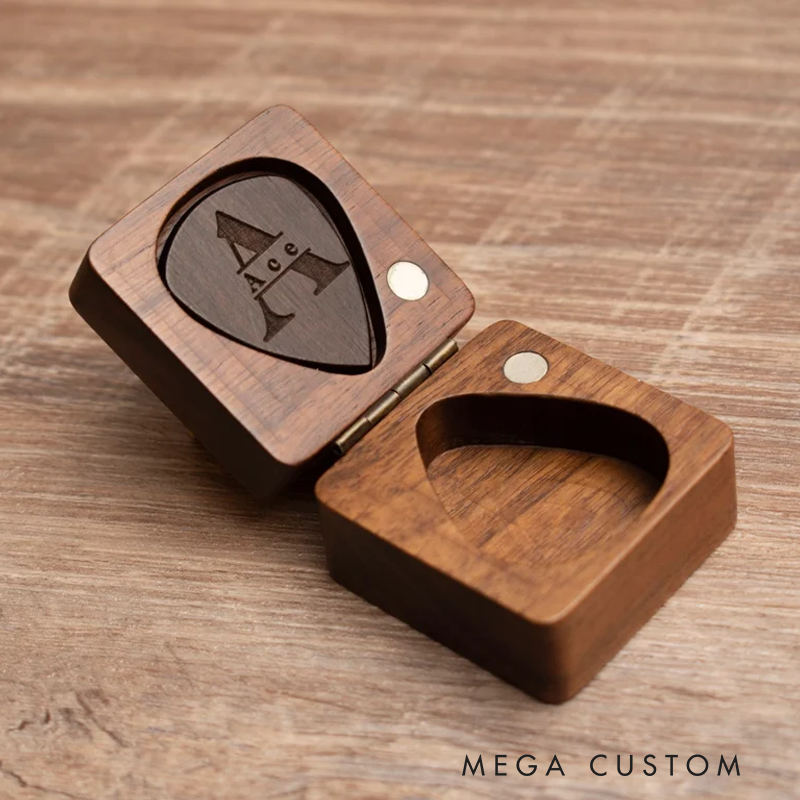 Personalized Wooden Guitar Picks with Case Custom Guitar Pick Holder Plectrum Box Guitar Player Gift
