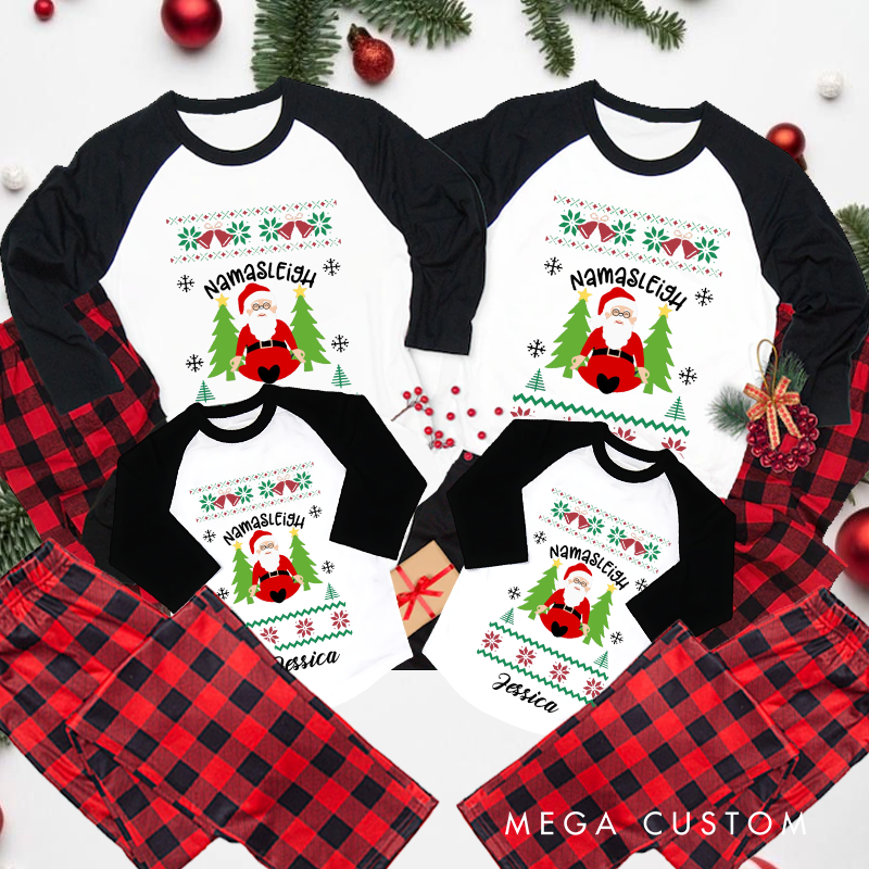 Personalized Yoga Christmas Pajamas Namastleigh Santa Pajamas Christmas Pajamas Matching Family Perfect for Holiday and Yoga Lover
