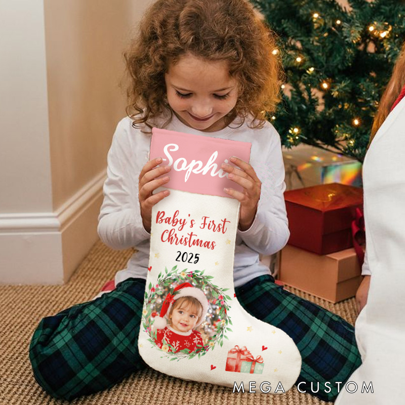Personalized Baby's First Christmas Photo Christmas Stocking