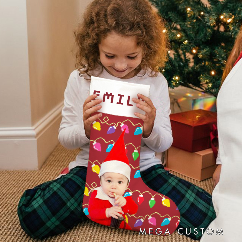Personalized Cute Baby with Hearts Christmas Stocking