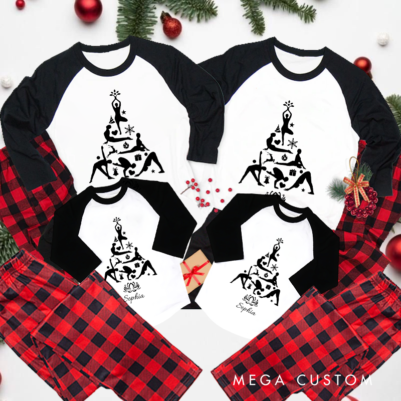 Personalized Yoga Christmas Pajamas Yoga Pose Tree Design Matching Family Christmas Pajamas Christmas Gift Perfect for Holiday and Yoga Lover