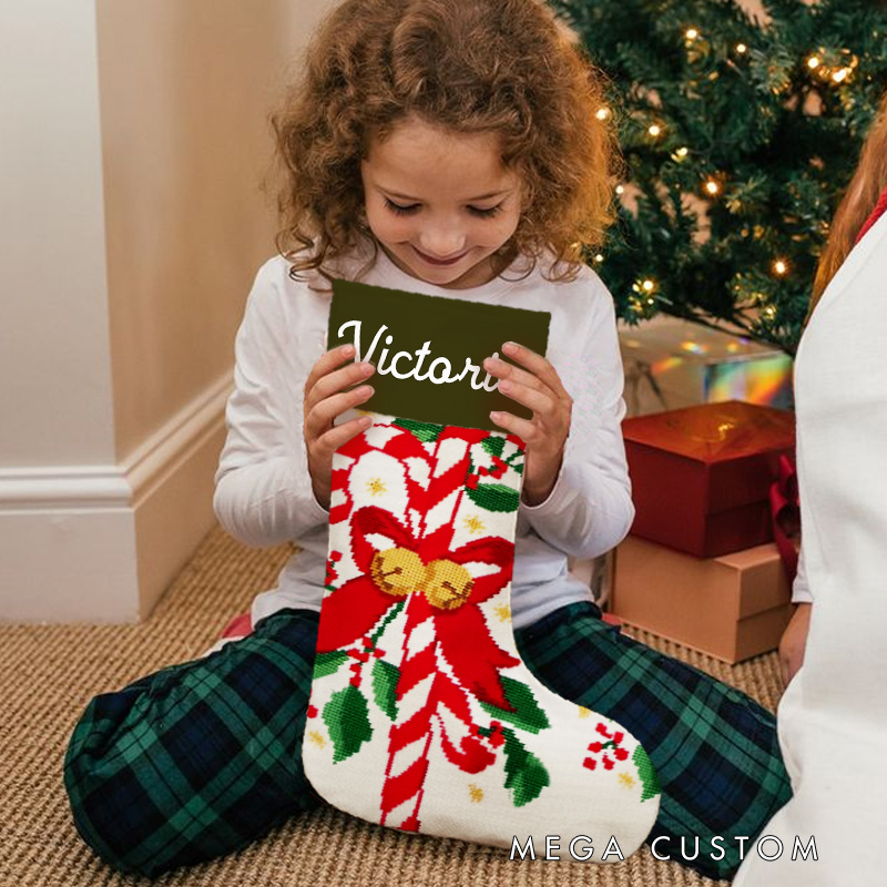 Personalized Candy Cane and Holly Christmas Stocking