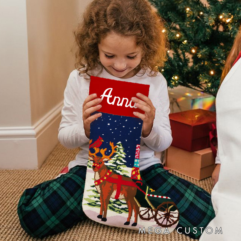 Personalized Reindeer and Sleigh Christmas Stocking