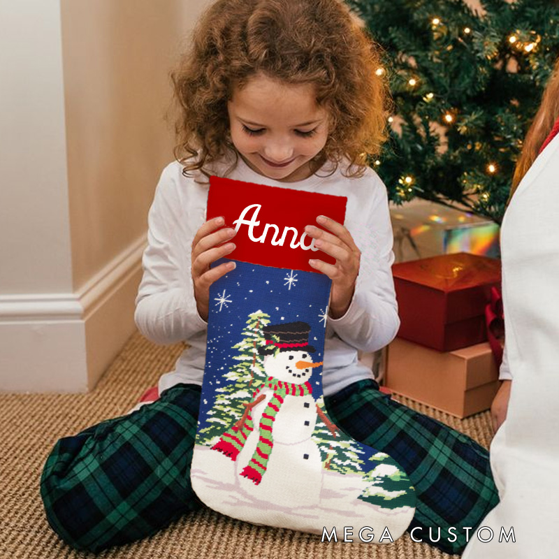 Personalized Snowman and Stars Christmas Stocking