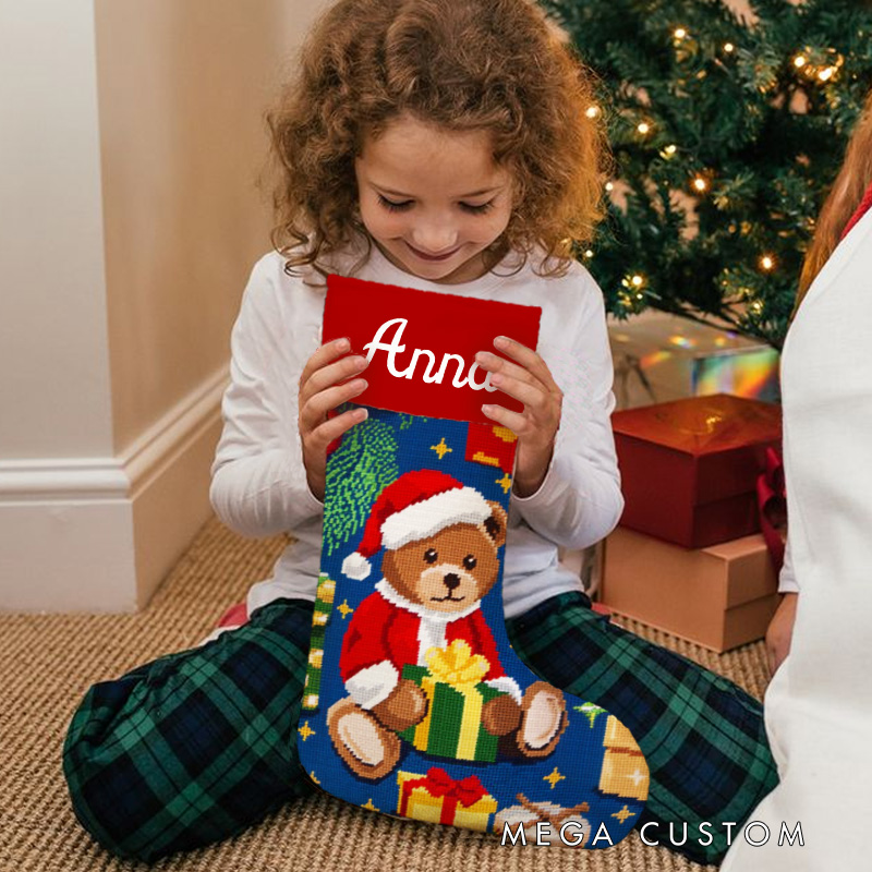 Personalized Teddy Bear with Gifts Christmas Stocking