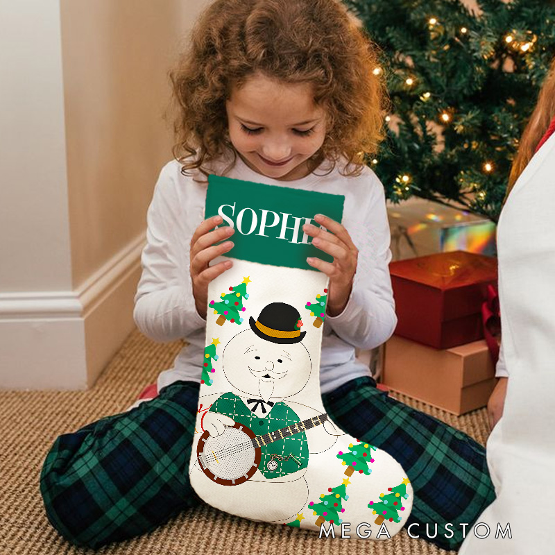 Personalized Snowman with Holly Christmas Stocking