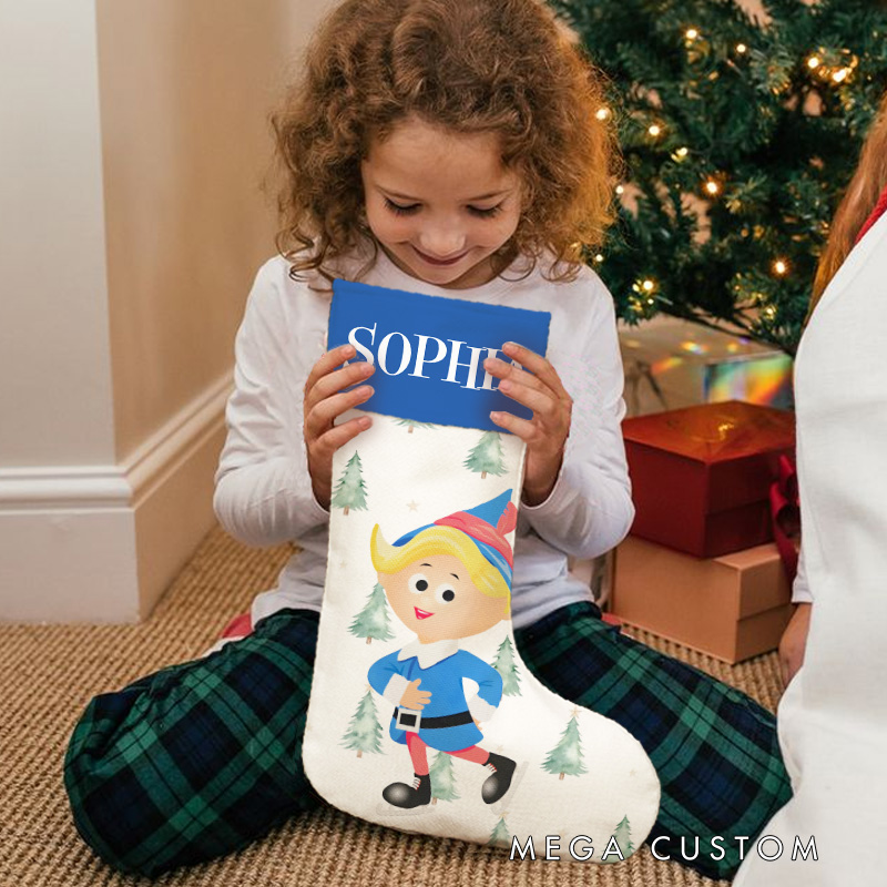 Personalized Festive Elf with Trees Christmas Stocking