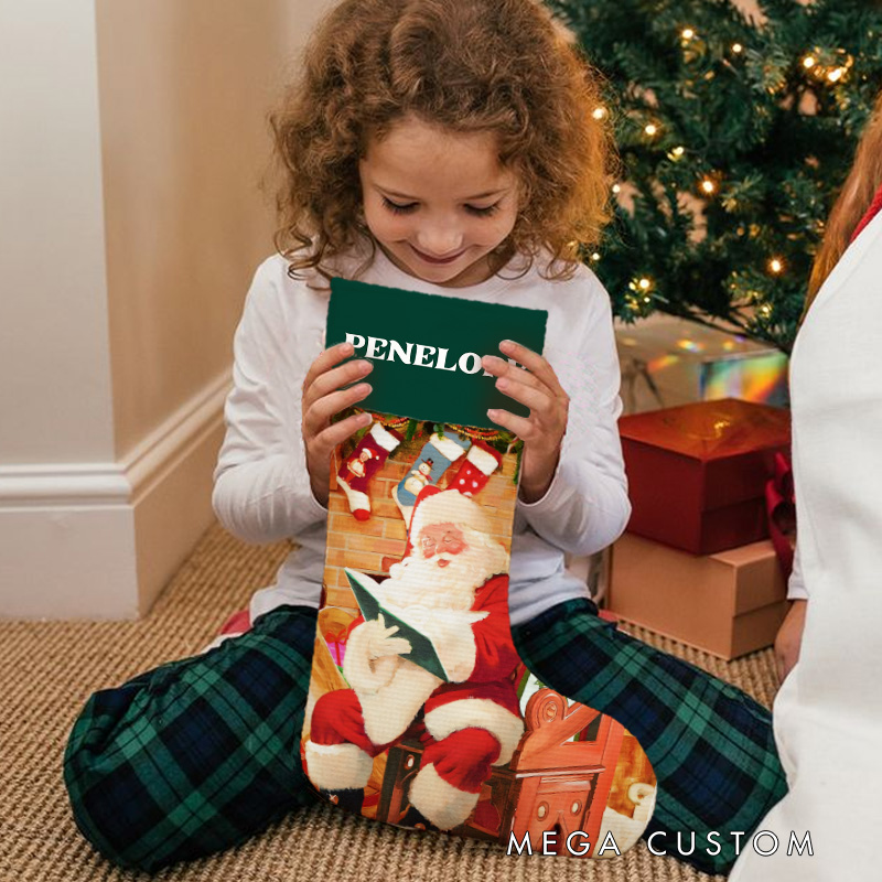 Personalized Santa by Fireplace Christmas Stocking