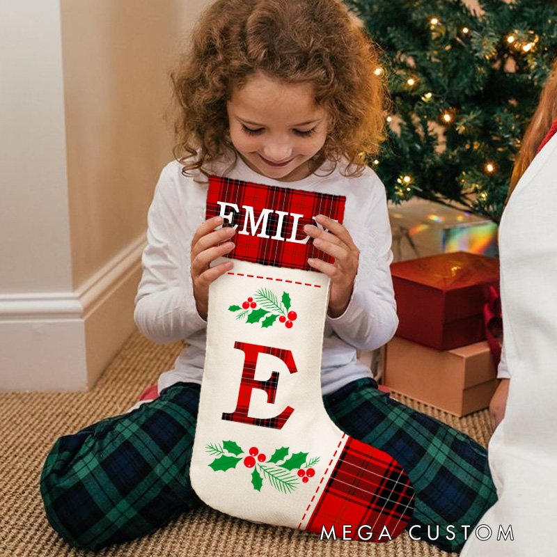 Personalized Holly Initial Christmas Stocking