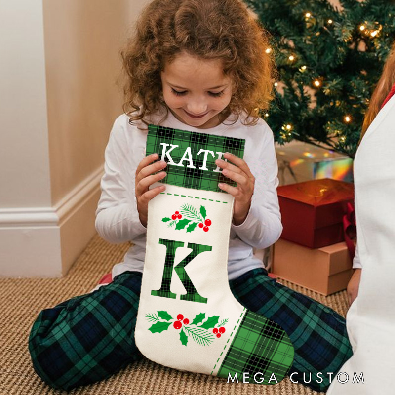 Personalized Holly Initials Christmas Stocking