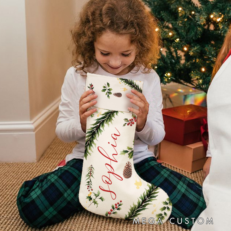 Personalized Holly Script Christmas Stocking