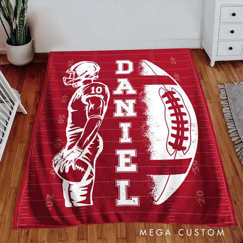 Personalized Football Blanket with Custom Name and Number Design