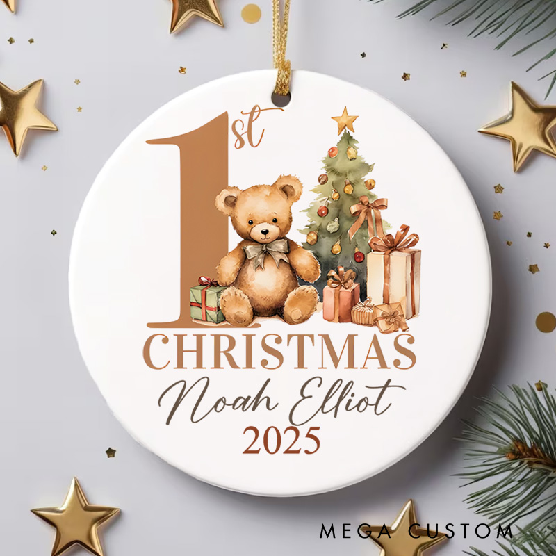 Personalized Woodland Animals Celebrate Baby's Magical First Holiday Christmas Ornament