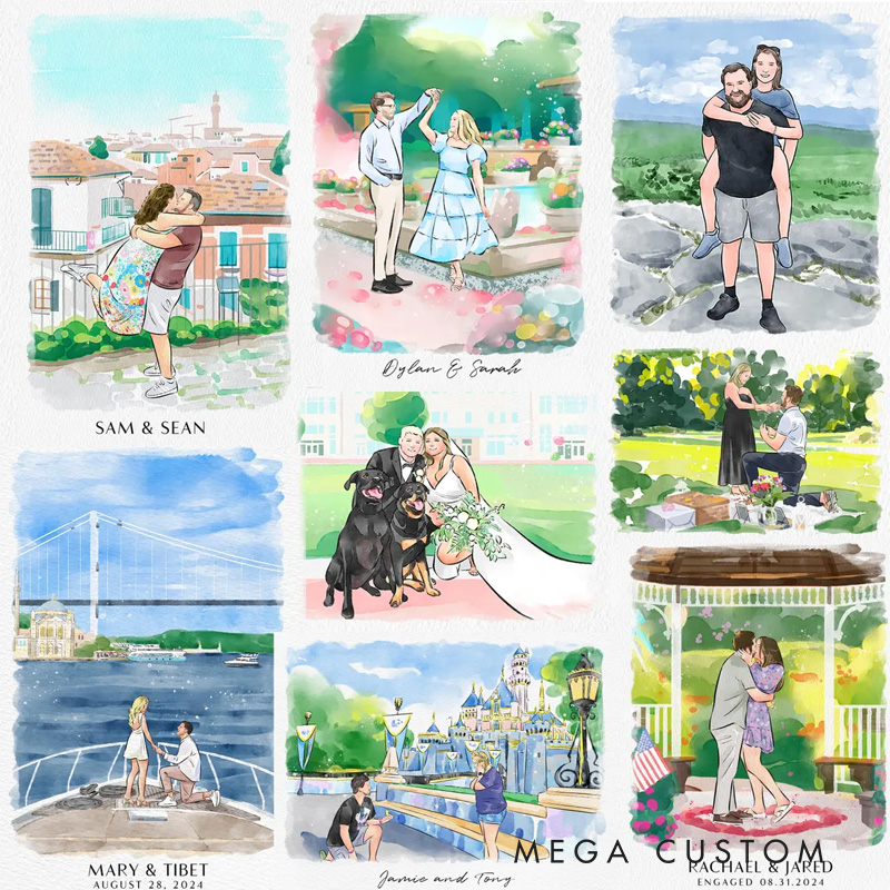 Personalized Cute Watercolor Wall Art For Couples Pets House Family Poster Without Frame Custom Art Lover Gift Custom Portrait