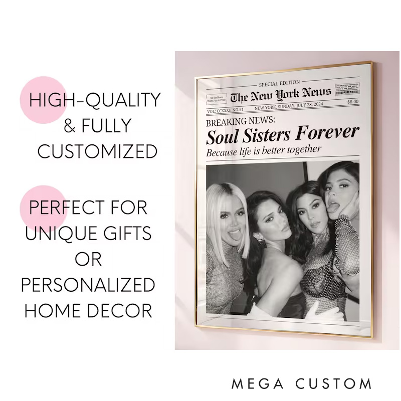 Personalized Newspaper Print Wall Art For Friends Besties Poster Without Frame Custom Art Lover Gift Custom Portrait