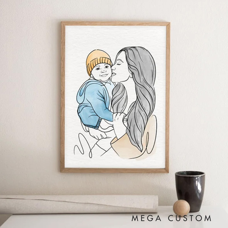 Personalized Watercolor Illustration Wall Art For Couples Pets House Family Poster Without Frame Custom Art Lover Gift Custom Portrait