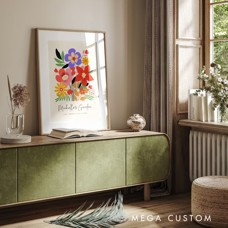 Personalized Illustration Birth Flower Family Bouquet Wall Art Birth Flower Poster Without Frame Custom Art